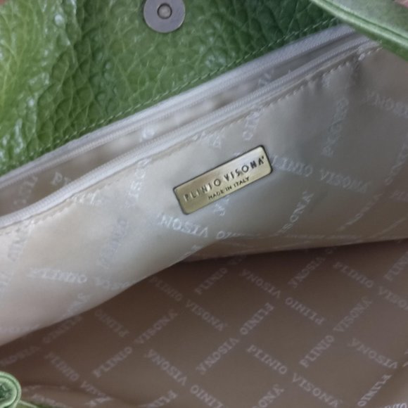 496cad PLINIO VISONA Italian Leather Tote with Fisherman handle in GREEN avocado - Picture 4 of 15